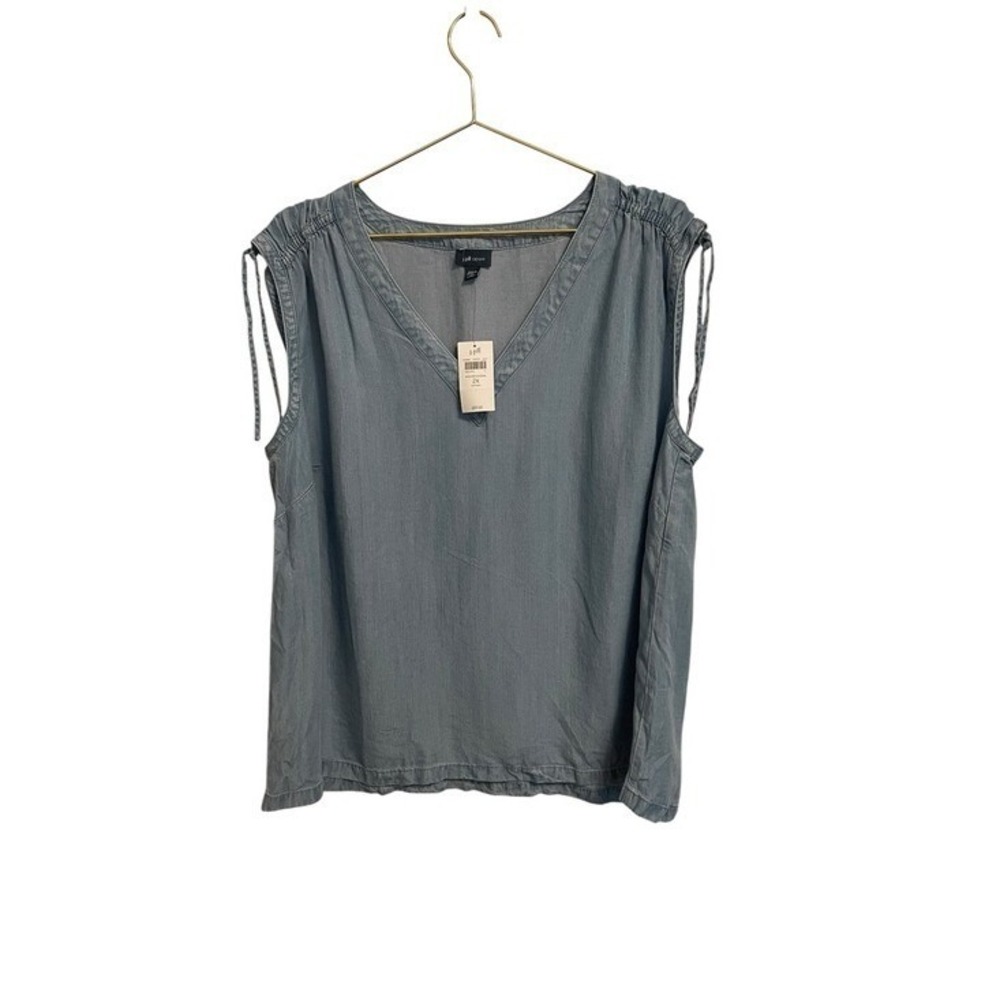 J. Jill Denim Women 2X Blue Tencel Lyocell V-Neck Sleeveless Top NWT
